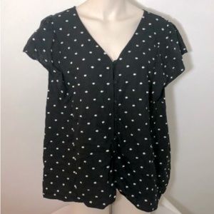 LOFT PLUS Ruffled sleeveless linen blend top